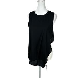 White House Black Market Sleeveless Blk Cream Color Block Top Sheer Small Chic